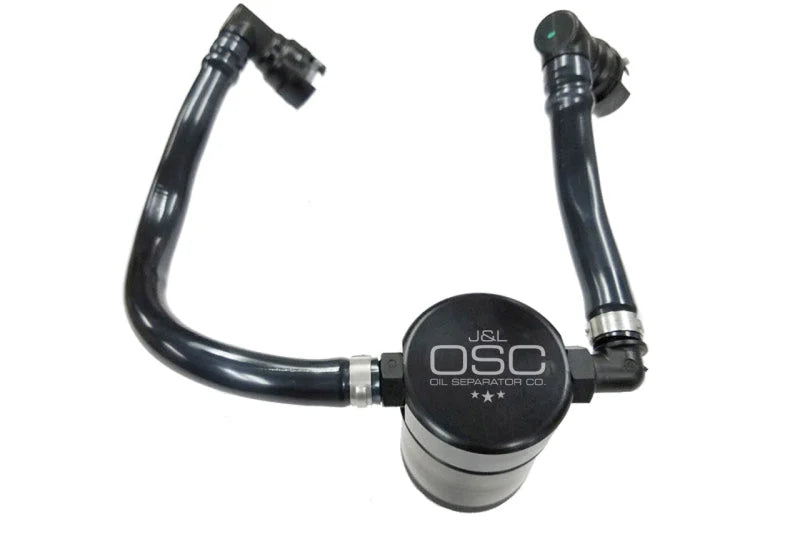 J&L 2018-2023 Ford Mustang GT Passenger Side Oil Separator 3.0 - Black Anodized - Main Product View