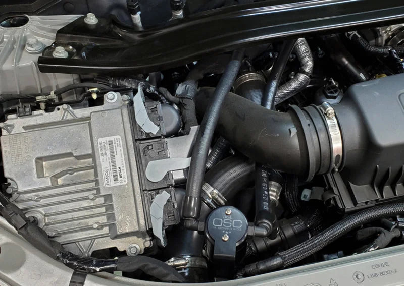 J&L 2020-2025 Ford Explorer 3.0L EcoBoost Oil Separator 3.0 Passenger Side - Black Anodized - Side View