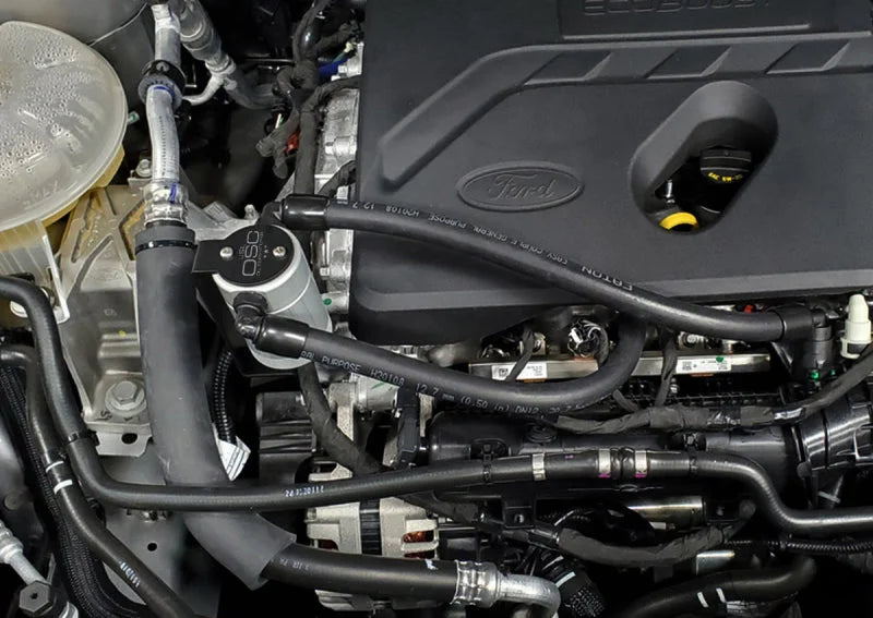 J&L 2021-2024 Ford Bronco 1.5L EcoBoost Passenger Side Oil Separator 3.0 - Clear Anodized - Side View