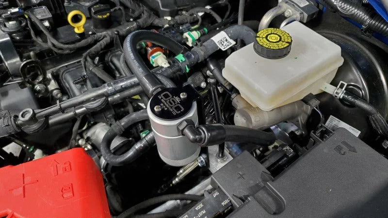 J&L 2021.5-2024 Ford Bronco 2.3L EcoBoost Oil Separator 3.0 Passenger Side - Clear Anodized - Back View