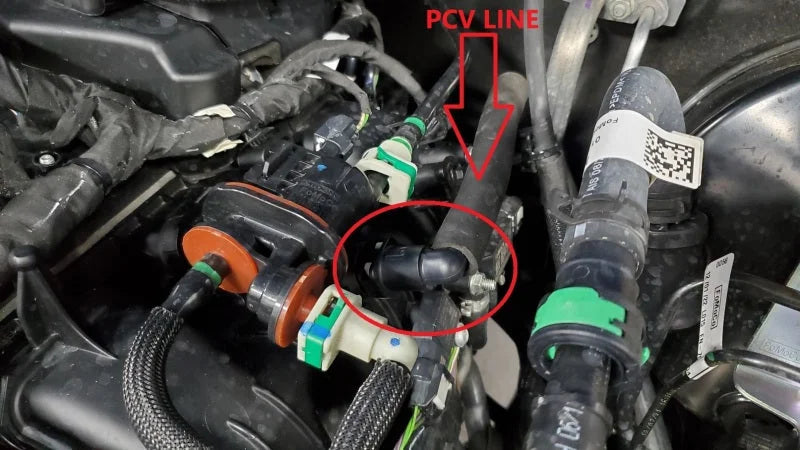 J&L 2021.5-2024 Ford Bronco 2.3L EcoBoost Oil Separator 3.0 Passenger Side - Clear Anodized - Installation View