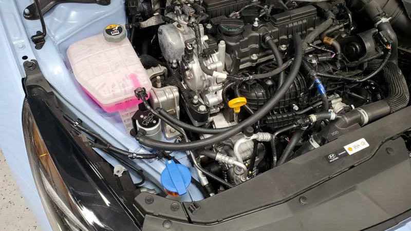 J&L 22-25 Hyundai Elantra N 2.0L Oil Separator 3.0 Passenger Side - Clear Anodized - Detail View