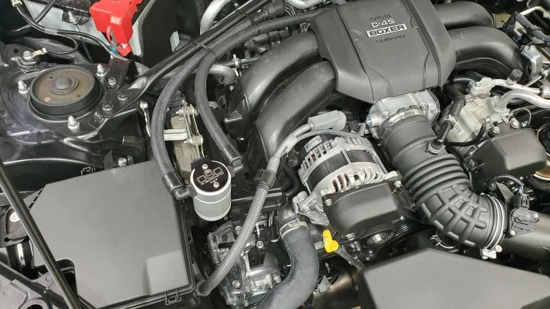 J&L 22-25 Subaru BRZ/GR86 2.4L Passenger Side Oil Separator 3.0 - Clear Anodized - Side View