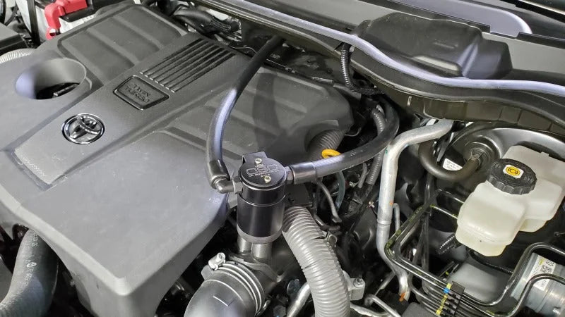 J&L 22-25 Toyota Tundra, 23-25 Sequoia 3.5L Turbo Oil Separator 3.0 Driver Side - Black Anodized - Detail View
