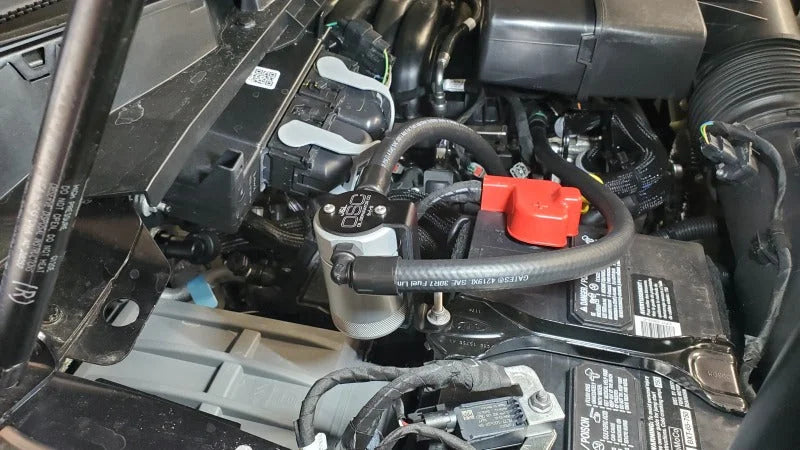 J&L 23-25 Ford F-250/F-350 6.8L;7.3L Oil Separator 3.0 Passenger Side - Clear Anodized - Side View