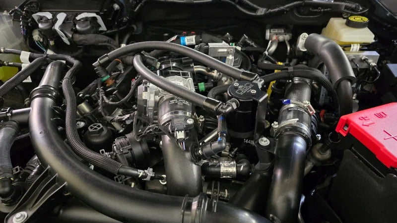 J&L 24-25 Ford Ranger 2.7L EcoBoost PCV Side Black Anodized - Side View