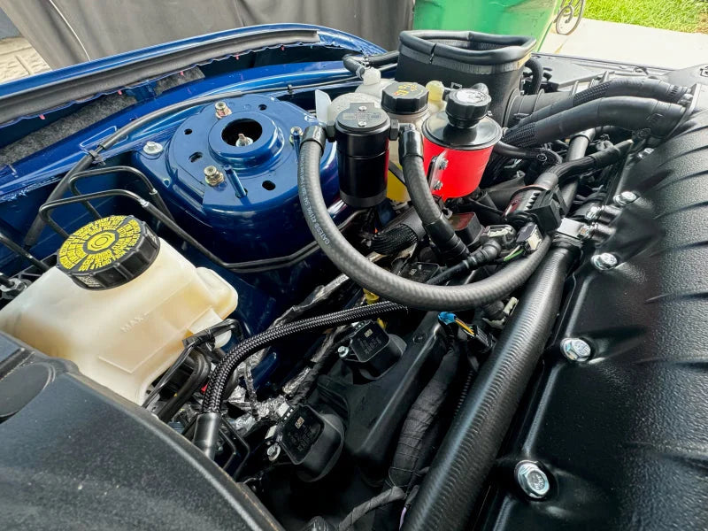 J&L 24+ Ford Mustang 5.0L (w/ Whipple Supercharger) Oil Separator - 3.0 CCV Side Black Anodized - Back View