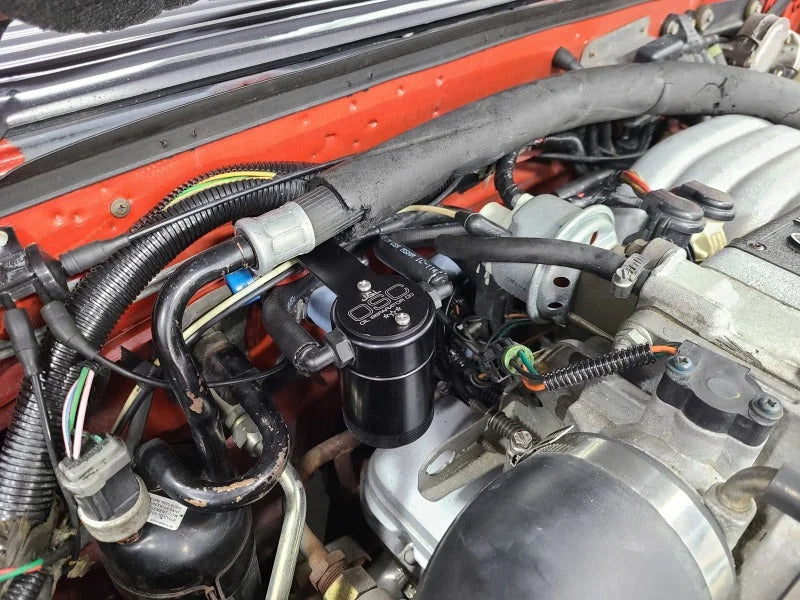 J&L 86-93 Ford Mustang 5.0 302 Passenger Side Oil Separator 3.0 - Black Anodized - Main Product View