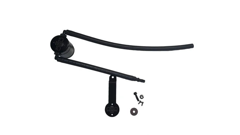 J&L 86-93 Ford Mustang 5.0 302 Passenger Side Oil Separator 3.0 - Black Anodized - Side View