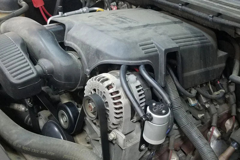 J&L 97-13 Chevy/GM Truck/SUV 4.8L/5.3L/6.0L/6.2L Driver Side Oil Separator 3.0 - Clear Anodized - Main Product View