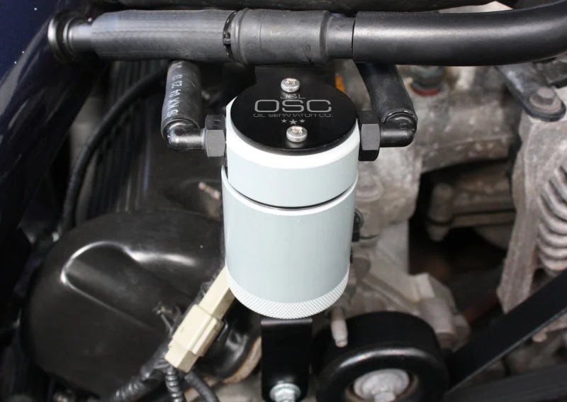 J&L 99-04 Ford Mustang GT Passenger Side Oil Separator 3.0 - Clear Anodized - Main Product View