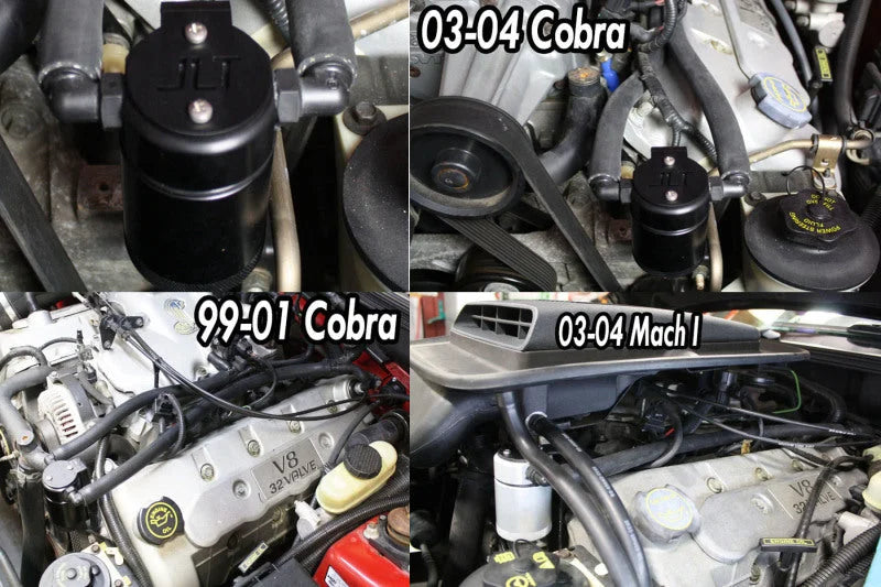 J&L 99-04 Ford Mustang SVT Cobra Driver Side Oil Separator 3.0 - Black Anodized - Main Product View