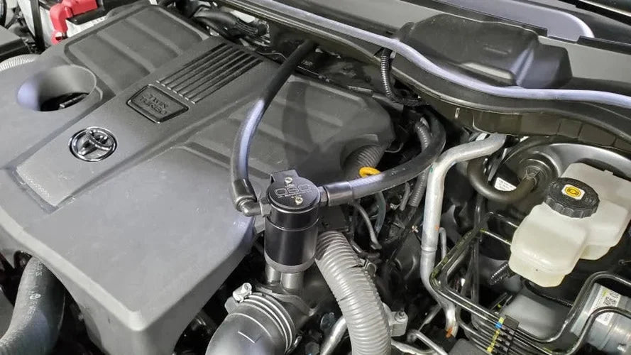 J&L 22-25 Toyota Tundra, 23-25 Sequoia 3.5L Turbo Oil Separator 3.0 Driver Side - Black Anodized - Detail View