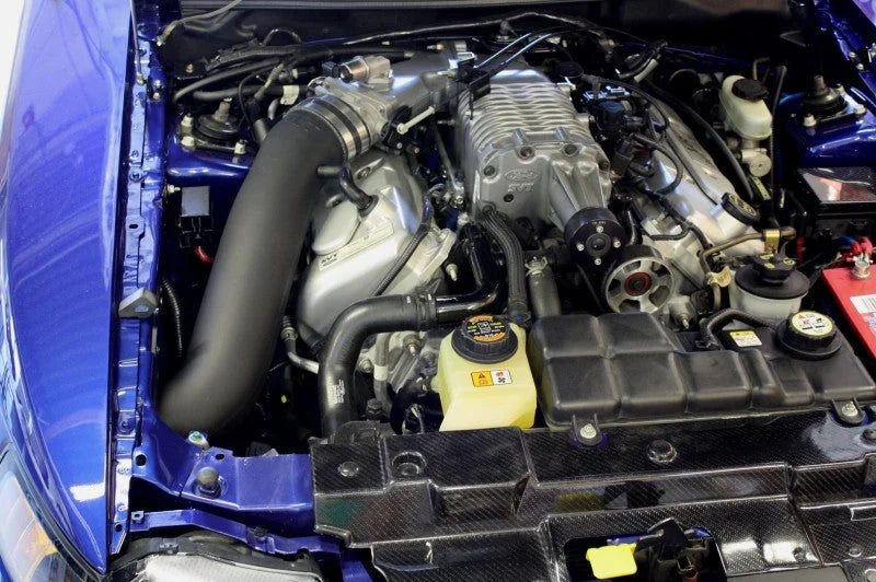 JLT 03-04 Ford Mustang SVT Cobra Black Textured Cold Air Intake Kit w/Red Filter - Side View