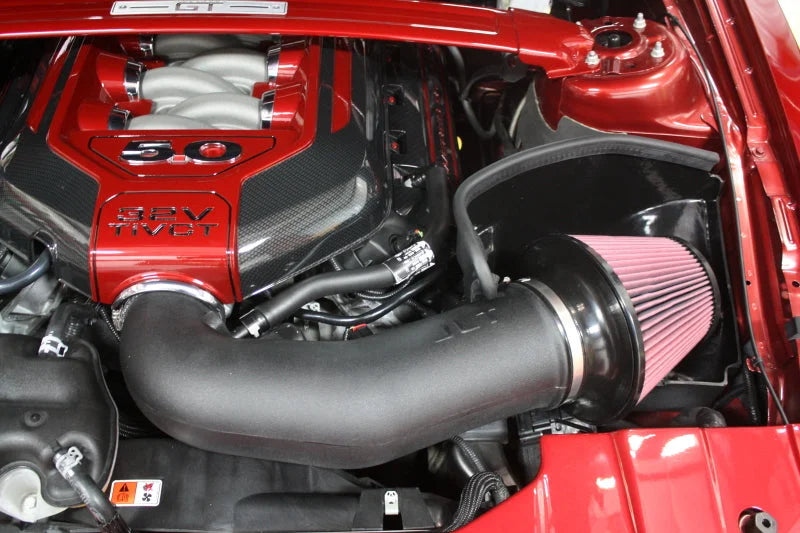 JLT 11-14 Ford Mustang GT Series 2 Black Textured Cold Air Intake Kit w/Red Filter - Tune Req - Side View
