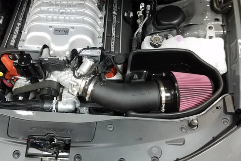 JLT 15-20 Dodge Charger 6.2L / 15-18 Dodge Challenger Hellcat 6.2L Cold Air Intake Kit w/Red Filter - Side View