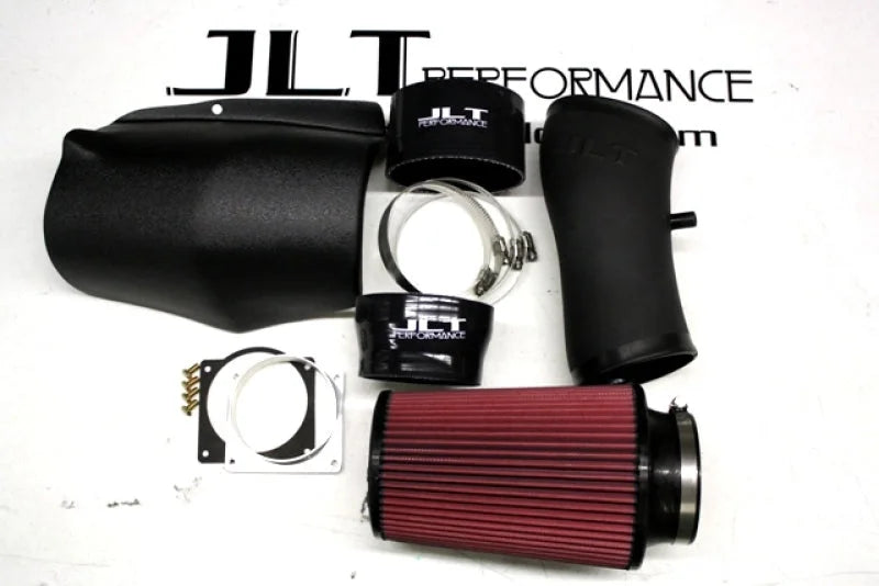 JLT 2001 Ford Mustang Bullitt Black Textured Ram Air Intake Kit w/Red Filter - Side View