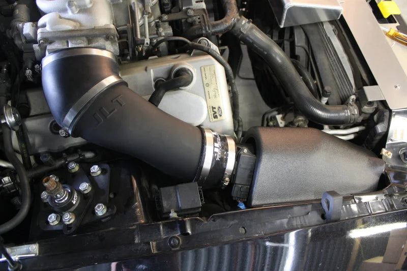 JLT 99-01 Ford Mustang SVT Cobra Black Textured Ram Air Intake Kit w/Red Filter - Side View