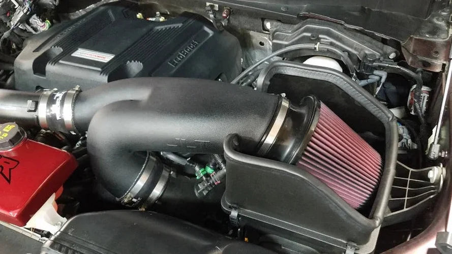 JLT 15-19 Ford F-150 2.7L/3.5L EcoBoost Black Textured Cold Air Intake Kit w/Red Filter - Side View