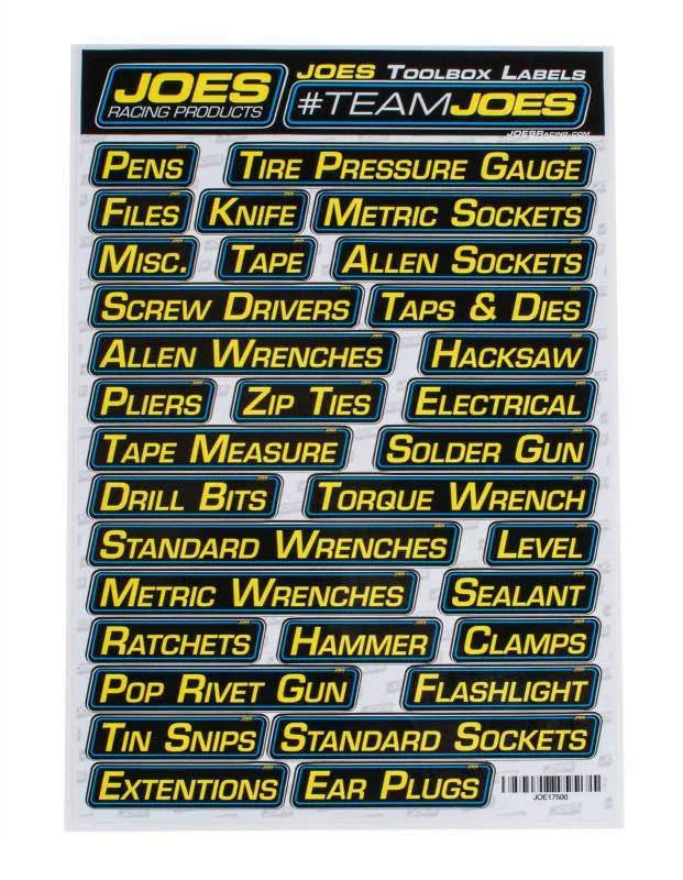 JOES Racing Products Labels Toolbox 17500