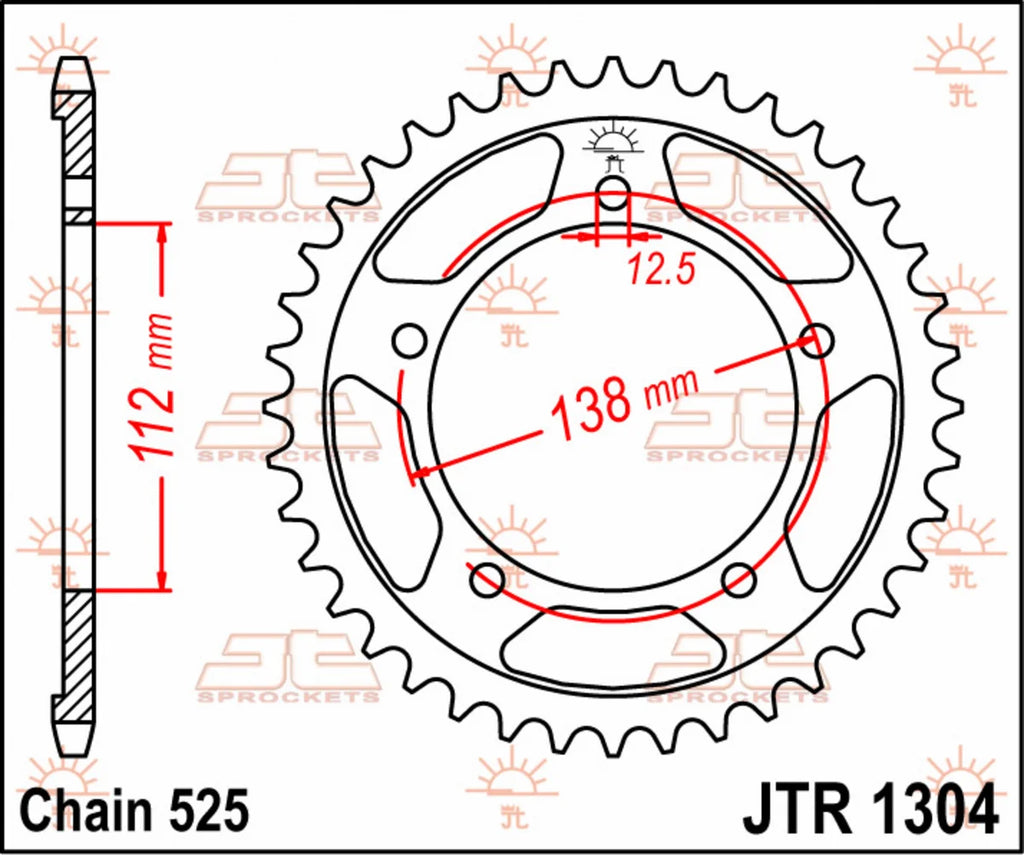 JT Sprockets Rear Sprocket - 44 Tooth - Honda JTR1304.44 - Side View