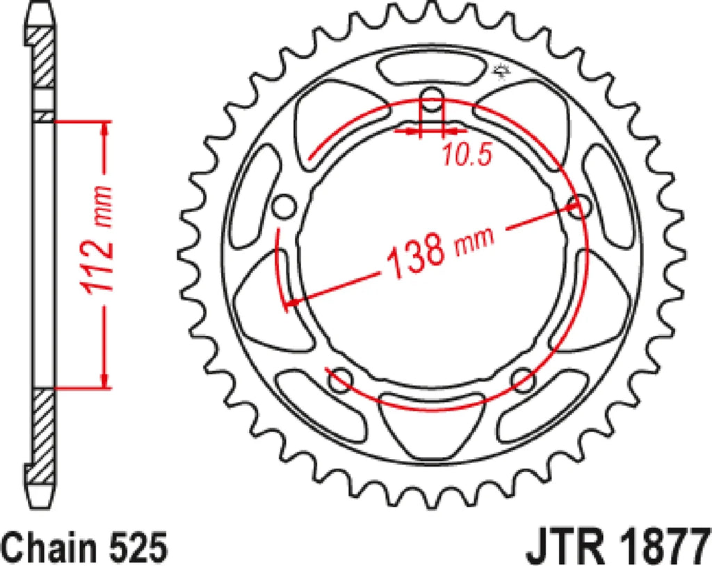 JT Sprockets Rear Sprocket - 45 Tooth - Yamaha JTR1877.45 - Side View