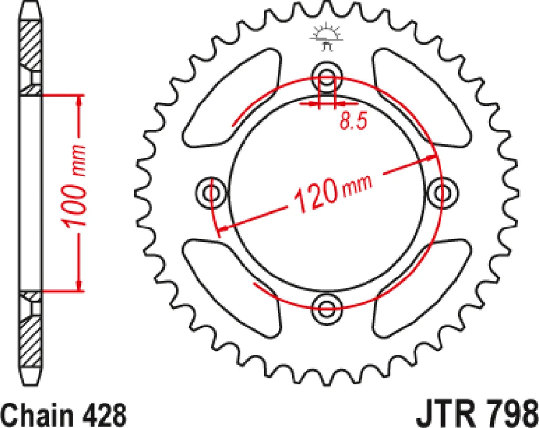 JT Sprockets Rear Sprocket - 51 Tooth - Yamaha JTR798.51 - Side View