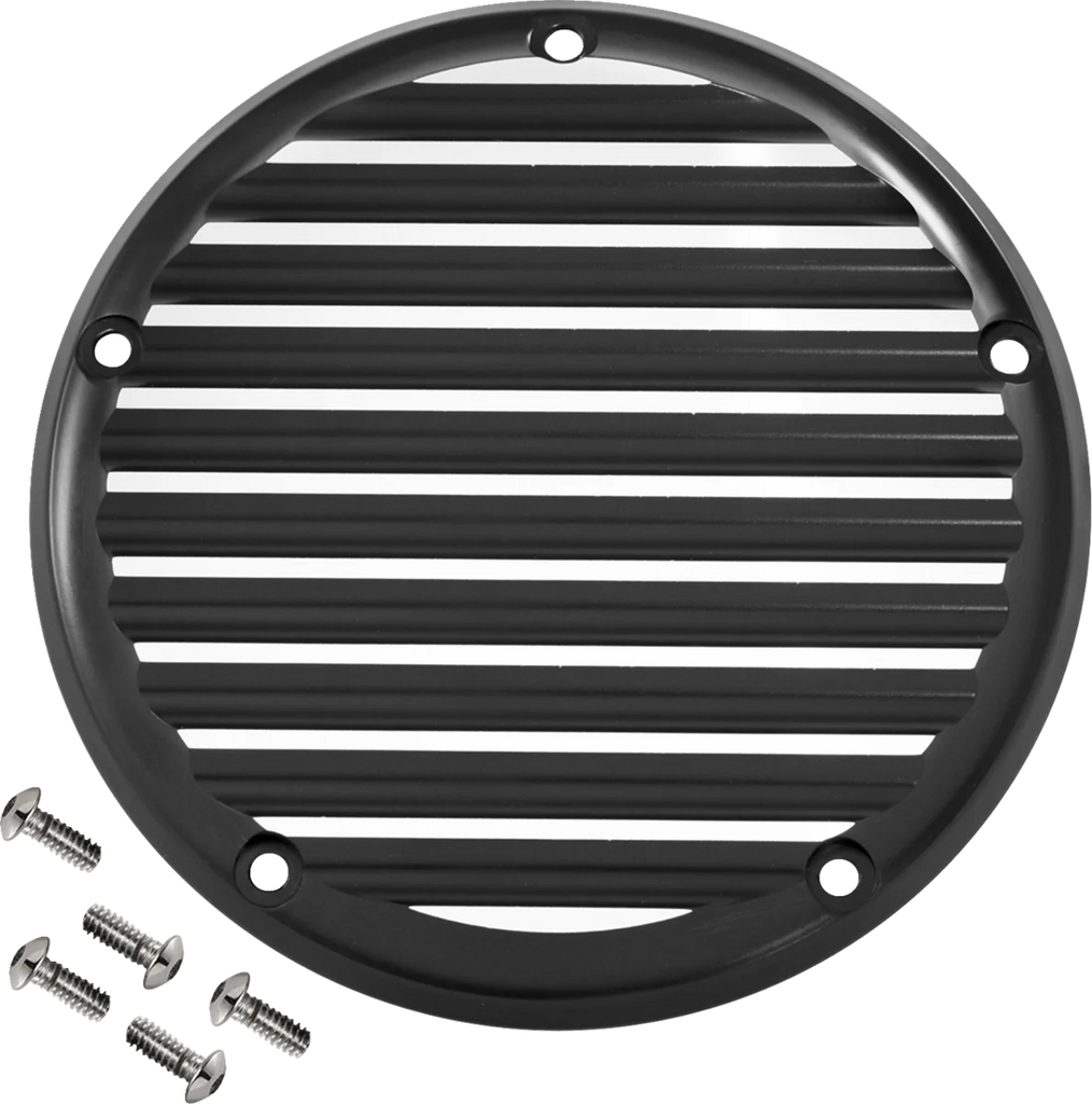 Joker Machine Derby Cover - 5 Hole - Finned - Black/Silver - M8 Softail 06-965-2 - Main Product View