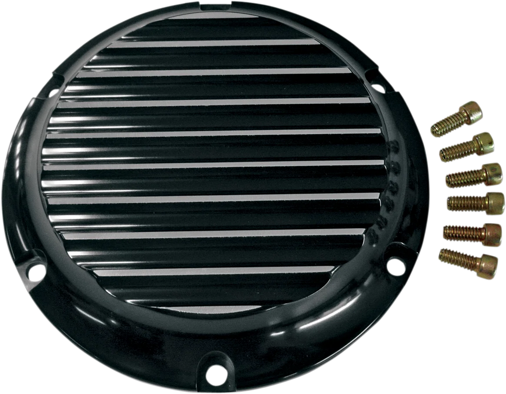 Joker Machine Derby Cover - Black/Silver - Finned - '04-'22 XL 10-690B - Side View