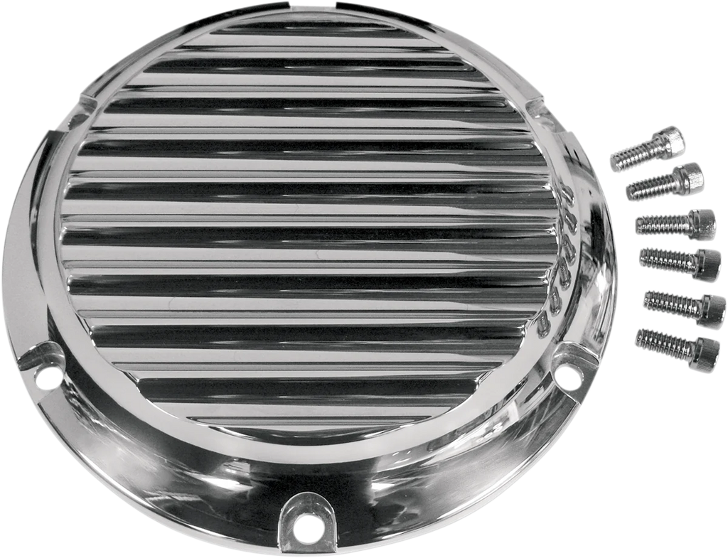 Joker Machine Derby Cover - Black/Silver - Finned - '04-'22 XL 10-690B - Detail View