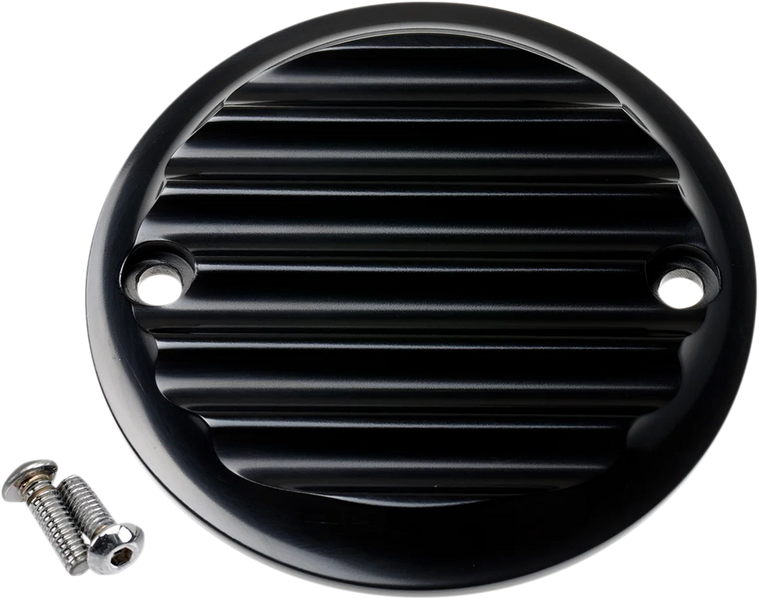 Joker Machine Points Cover - Finned - 2 Hole - Black Anodized 02-98-1 - Side View