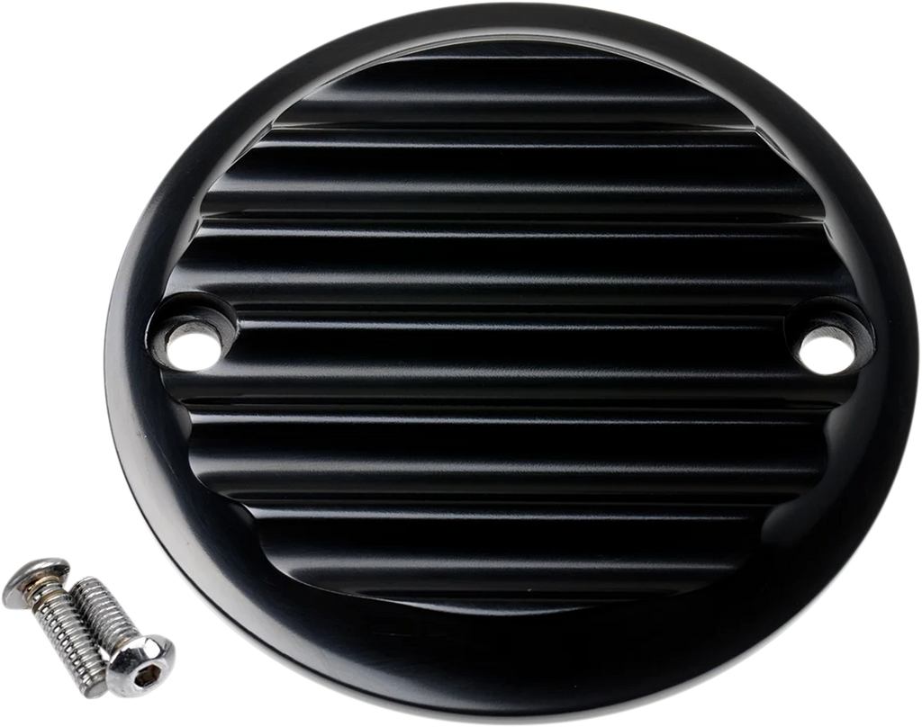 Joker Machine Points Cover - Finned - 2 Hole - Black Anodized 02-98-1 - Side View