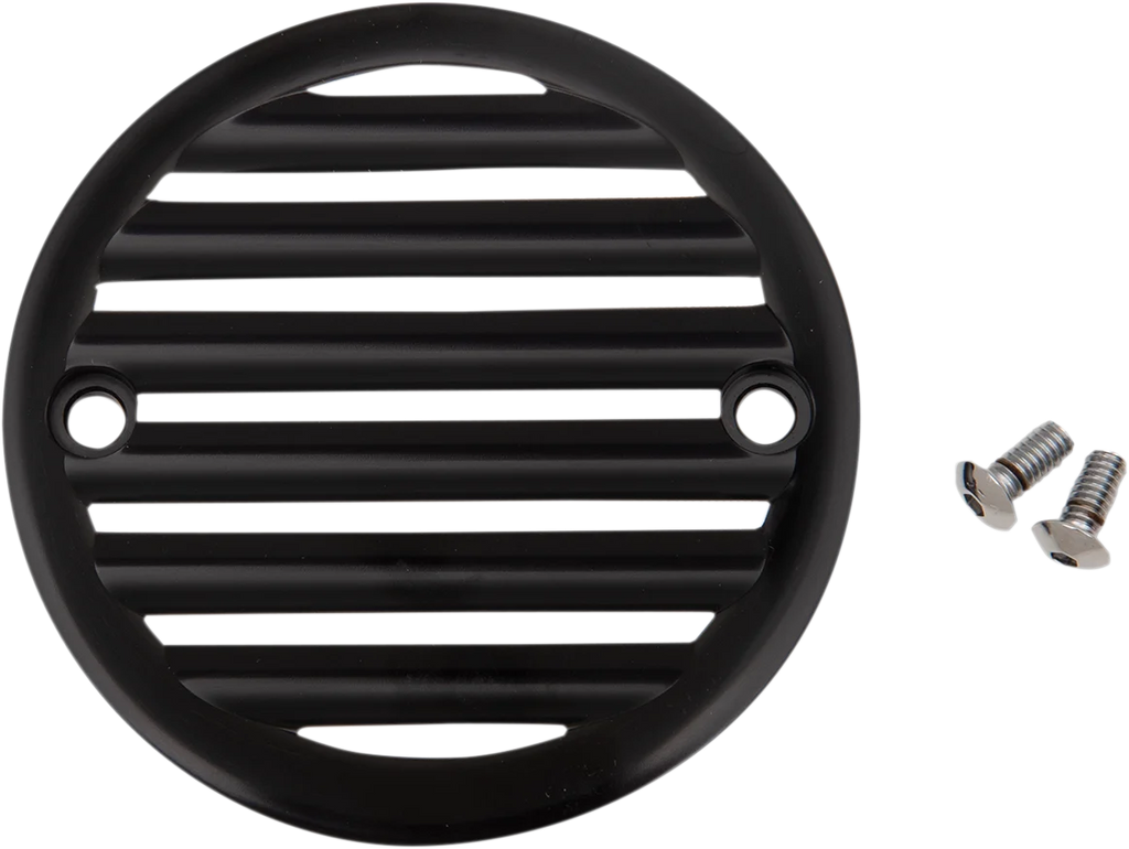 Joker Machine Points Cover - Finned - 2 Hole - Black Anodized/Silver 02-98TC - Side View