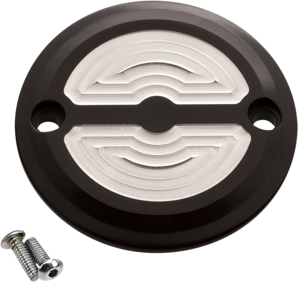 Joker Machine Timing Cover - Milled - Black - M8 02-972-2 - Side View