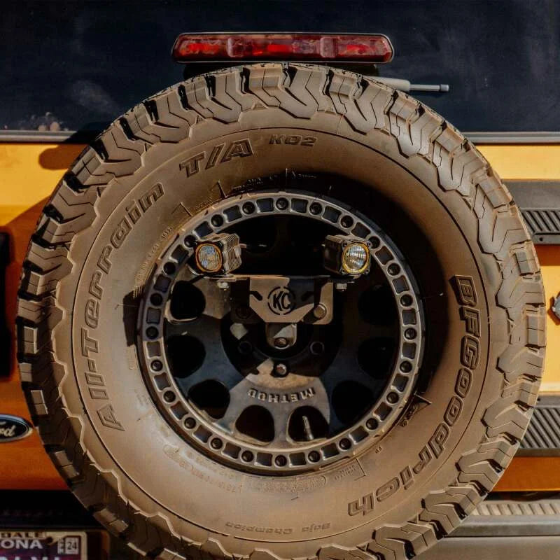 KC HiLiTES 2018+ Jeep Wrangler JL / 2021+ Ford Bronco Raptor Spare Tire Carrier Light Mount - Installation View