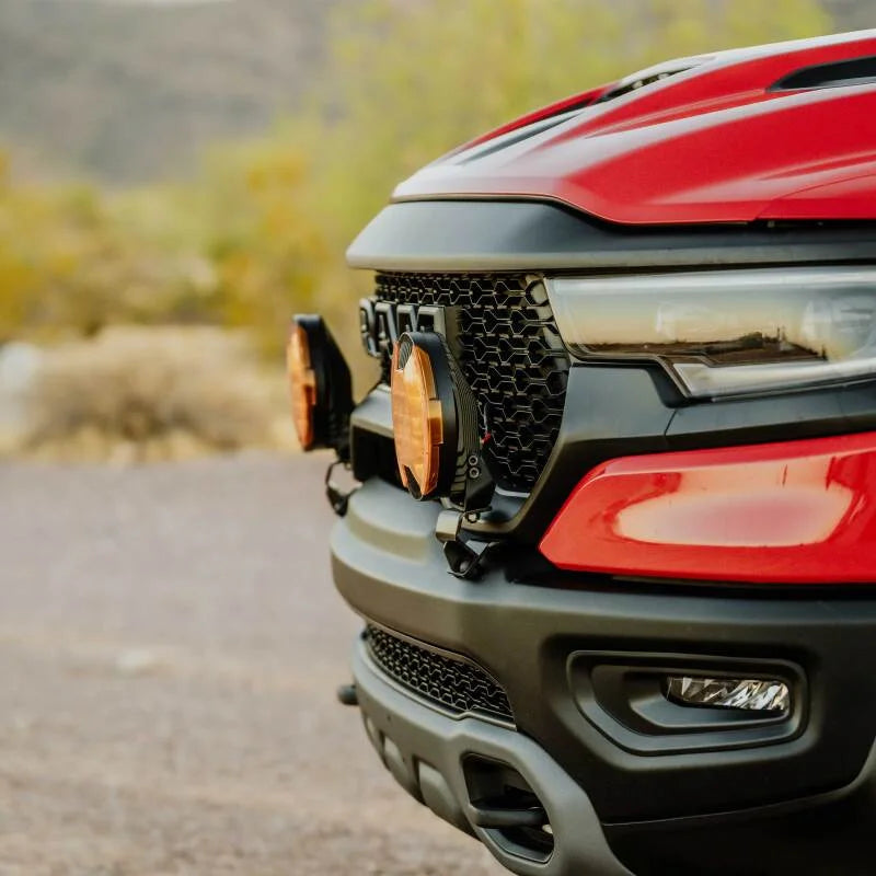 KC HiLiTES 2019+ RAM 1500 Rebel/TRX Grill Mount Light Brackets for Two Lights - Side View