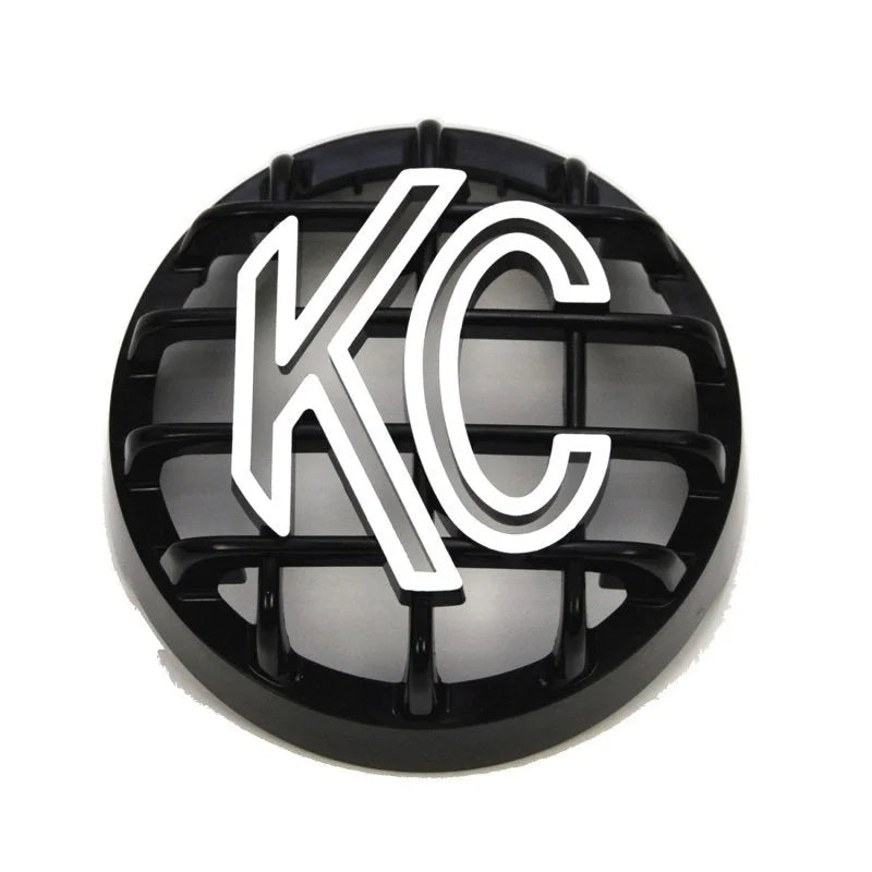 KC HiLiTES 4in. Round ABS Stone Guard for Rally 400 (Single) - Black w/White KC Logo - Main Product View