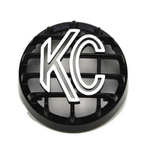 Load image into Gallery viewer, KC HiLiTES 4in. Round ABS Stone Guard for Rally 400 (Single) - Black w/White KC Logo - Main Product View