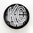 Load image into Gallery viewer, KC HiLiTES 5in. Round ABS Stone Guard for Apollo Lights (Single) - Black w/White KC Logo - Side View
