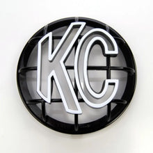Load image into Gallery viewer, KC HiLiTES 5in. Round ABS Stone Guard for Apollo Lights (Single) - Black w/White KC Logo - Side View
