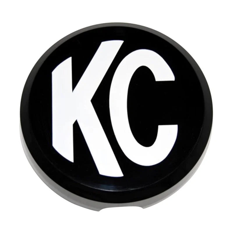 KC HiLiTES 6in. Round Hard Cover for Daylighter/SlimLite/Pro-Sport (Single) - Black w/White KC Logo - Side View