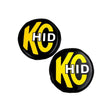 Load image into Gallery viewer, KC HiLiTES 8in. Round Soft Cover HID (Pair) - Black w/Yellow Brushed KC Logo - Side View
