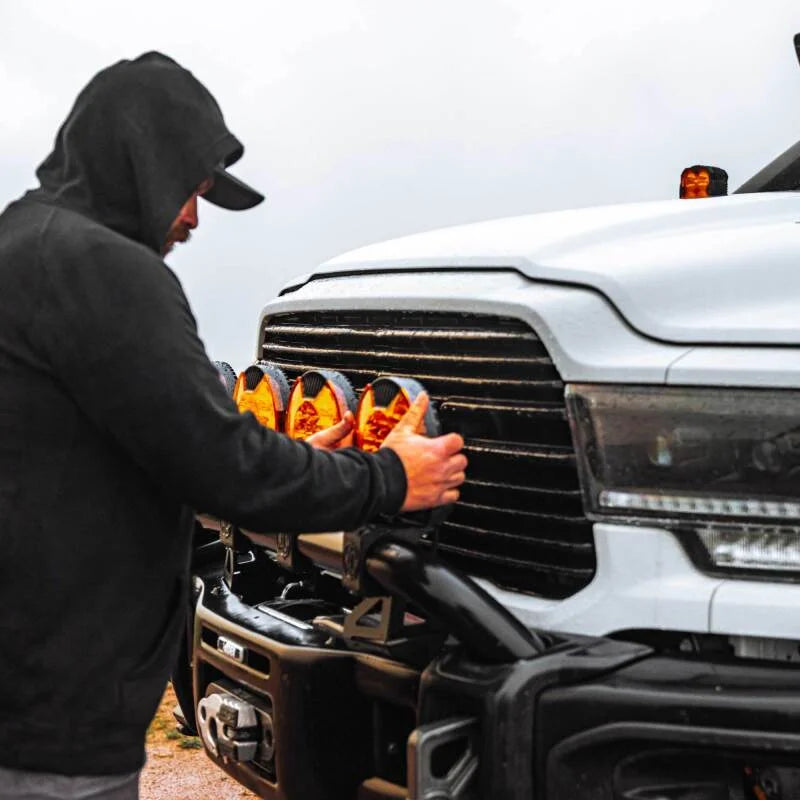 KC HiLiTES SlimLite 8in. LED Light Shield (Shield Only) - Amber - Installation View