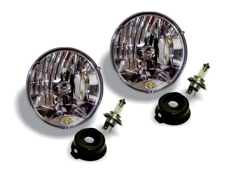 KC HiLiTES Universal/97-06 Jeep TJ 7in. Halogen H4 DOT Headlight 55/60w Lexan (Pair Pack System) - Side View