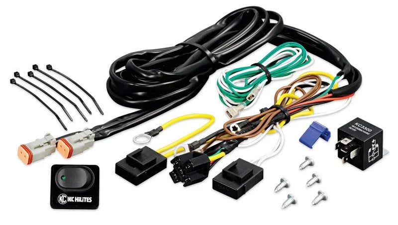 KC HiLiTES Wiring Harness w/40 AMP Relay & LED Rocker Switch (Up to 2 - 130w Lights) - Side View