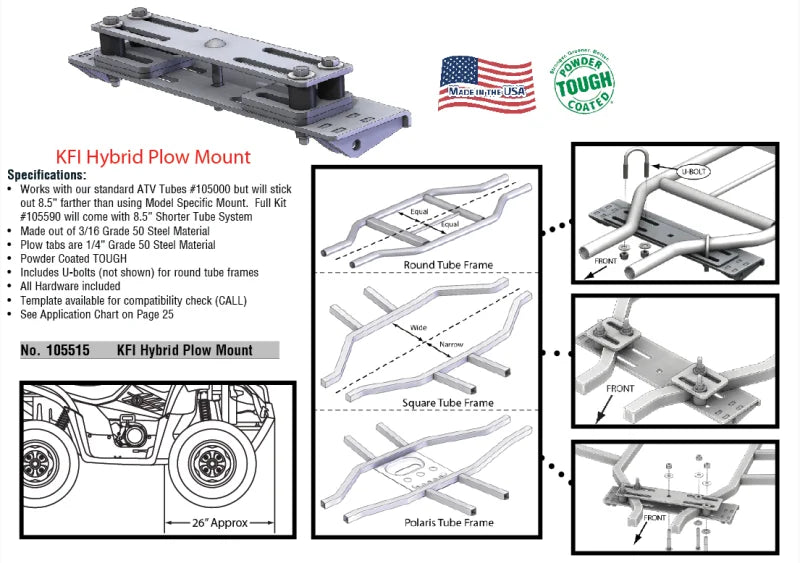 KFI Replacement Hybrid ATV Plow Mount - Detail View