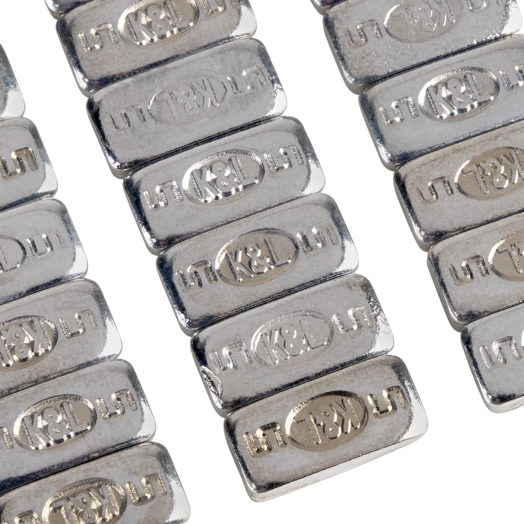 K&L Supply Wheel Weights - Rectangle - Adhesive Stick-On - Chrome - 36 Pack 32-2398 - Side View
