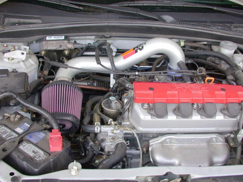 K&N 01-05 Honda Civic SR L4-1.7L Silver Typhoon Short Ram Intake - Side View