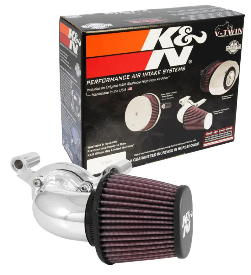 K&N 01-15 Harley-Davidson Touring 96 / 103 / 08-15 Bright AirCharger Performance Intake - Side View