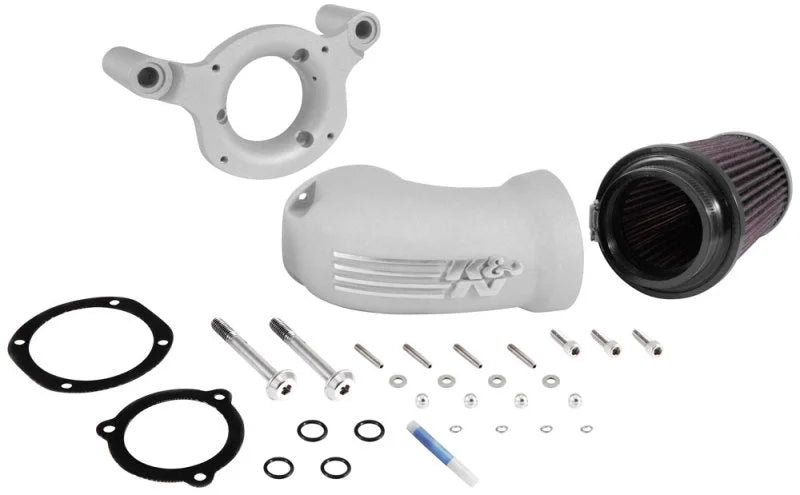 K&N 01-17 Harley Davidson Softail / Dyna FI Performance Air Intake System Silver - Side View